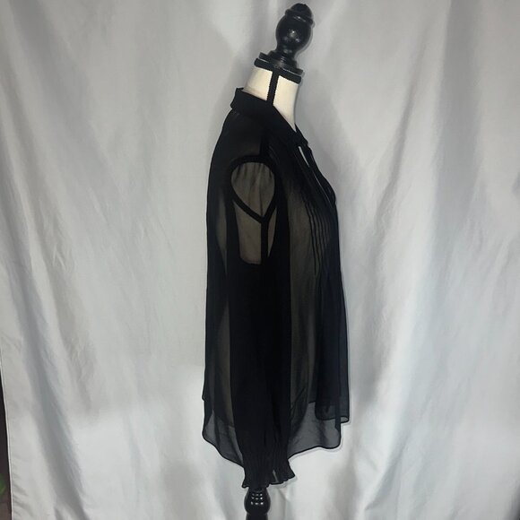 Lafayette 148 New York - Silk Sheer Top Pleated Tie Neck Pleated Size Medium - Picture 5 of 11